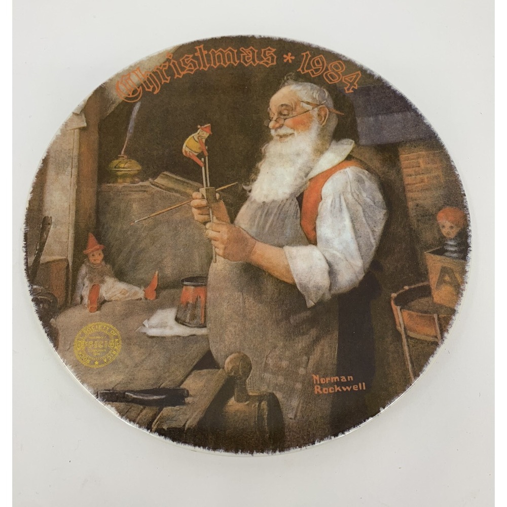Christmas Plate Norman Rockwell Painting 1984 Santa in His Workshop Knowles